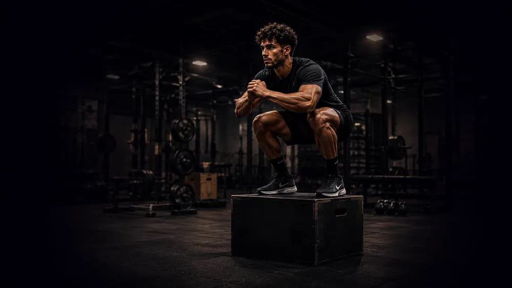An athlete landing a box jump