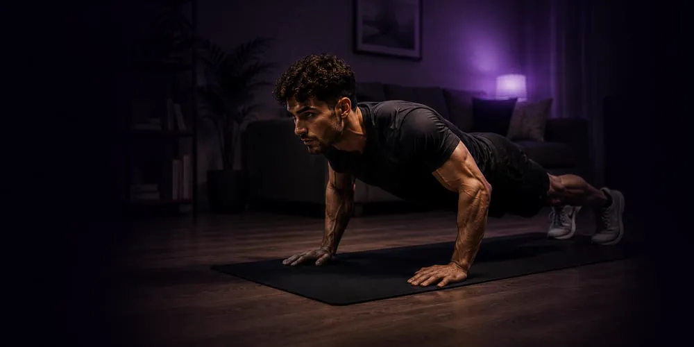 A push-up on a mat at home